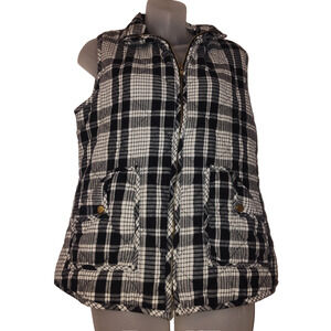 Tea Rose Women’s Black & White Plaid Quilted Vest Size L BG13